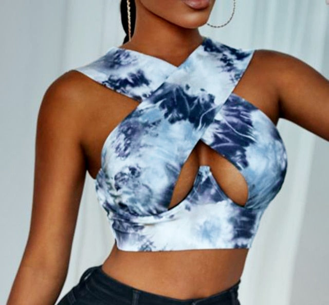 LIZAKOSHT  -  Women's Criss Cross Tank Tops Sexy Sleeveless Solid Color Cutout Front Crop Tops Party Club Streetwear Summer Lady Bustier Tops