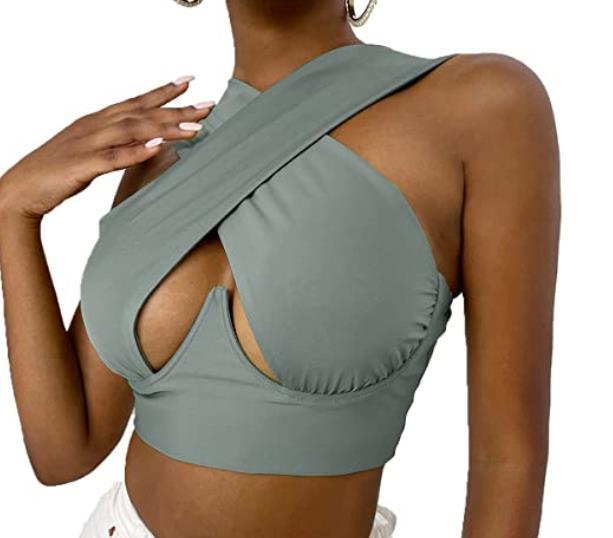 LIZAKOSHT  -  Women's Criss Cross Tank Tops Sexy Sleeveless Solid Color Cutout Front Crop Tops Party Club Streetwear Summer Lady Bustier Tops