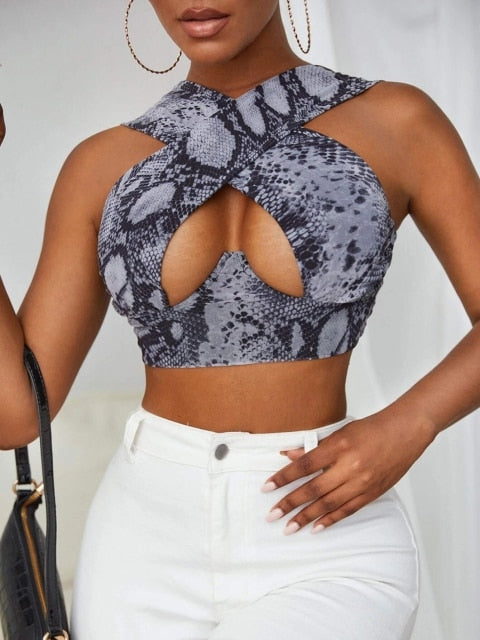 LIZAKOSHT  -  Women's Criss Cross Tank Tops Sexy Sleeveless Solid Color Cutout Front Crop Tops Party Club Streetwear Summer Lady Bustier Tops