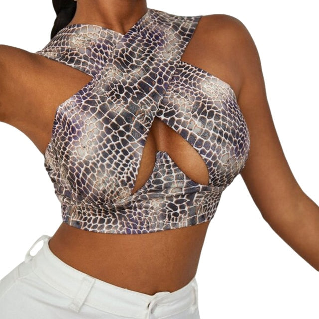 LIZAKOSHT  -  Women's Criss Cross Tank Tops Sexy Sleeveless Solid Color Cutout Front Crop Tops Party Club Streetwear Summer Lady Bustier Tops