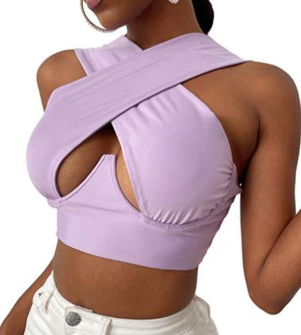 LIZAKOSHT  -  Women's Criss Cross Tank Tops Sexy Sleeveless Solid Color Cutout Front Crop Tops Party Club Streetwear Summer Lady Bustier Tops