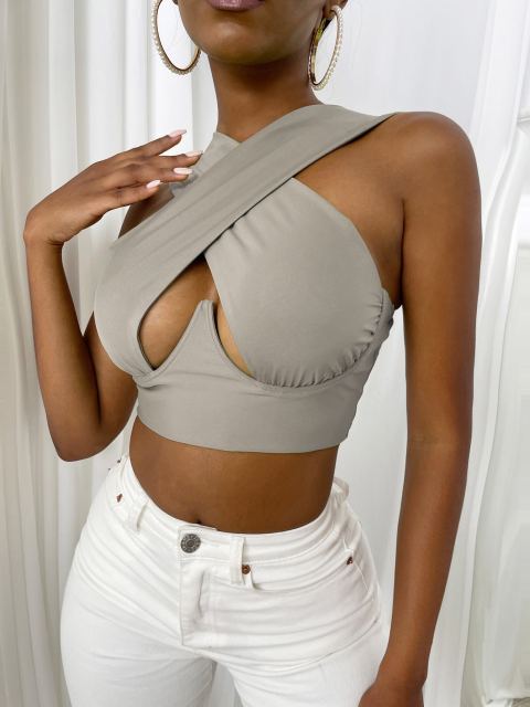 LIZAKOSHT  -  Women's Criss Cross Tank Tops Sexy Sleeveless Solid Color Cutout Front Crop Tops Party Club Streetwear Summer Lady Bustier Tops