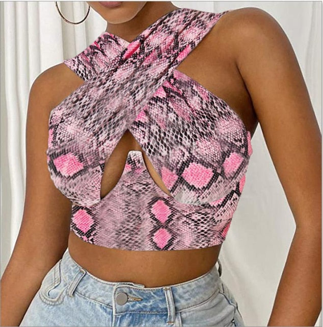 LIZAKOSHT  -  Women's Criss Cross Tank Tops Sexy Sleeveless Solid Color Cutout Front Crop Tops Party Club Streetwear Summer Lady Bustier Tops