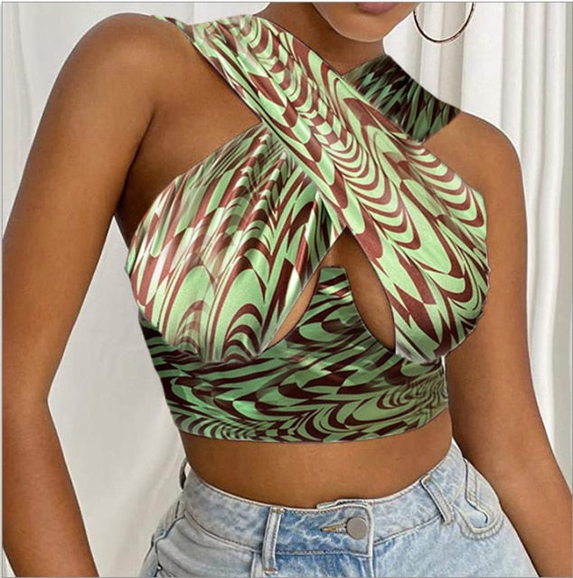 LIZAKOSHT  -  Women's Criss Cross Tank Tops Sexy Sleeveless Solid Color Cutout Front Crop Tops Party Club Streetwear Summer Lady Bustier Tops