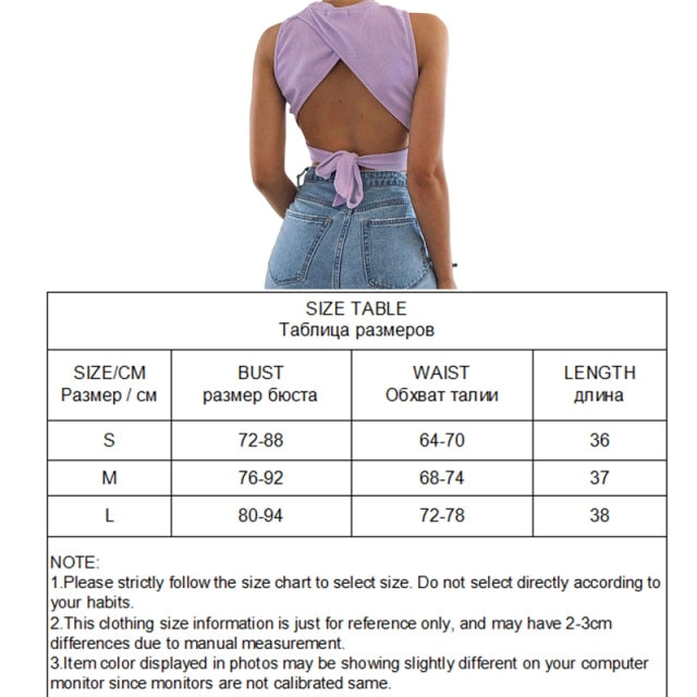 Tied Backless Slim Solid Sleeveless Crop Top 2021 Summer Sexy Skinny Simple Trim Outfits Mock Neck Basic Tank Top