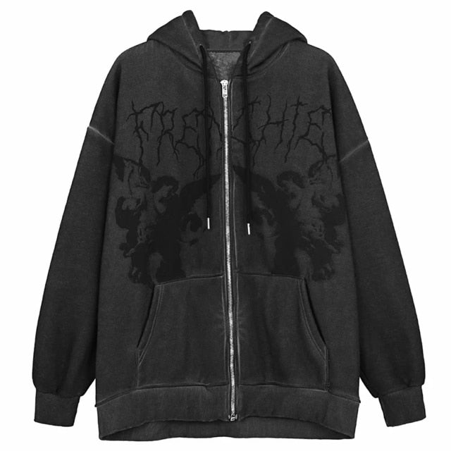 Lizakosht  Spring Autumn Sweatshirt Gothic Women Long Sleeve Zip Up Hoodies Gothic Streetwear Harajuku Y2K Aesthetic Hip Hop Coat Tops 2021