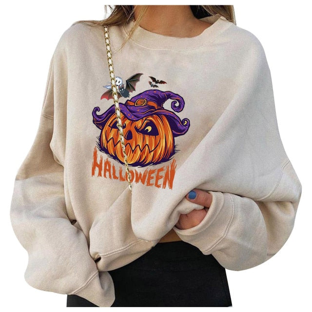 HAMSGEND Women's Clothing Solid Hoodies Halloween Fashion Women's Casual Long Sleeve Printed sweatshirt women 2021 Hoodies