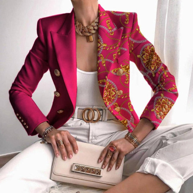 Autumn Office Lady Elegant Butterfly Print Blazer Coat Fashion Turn-Down Collar Women Outerwear Spring Casual Long Sleeve Jacket
