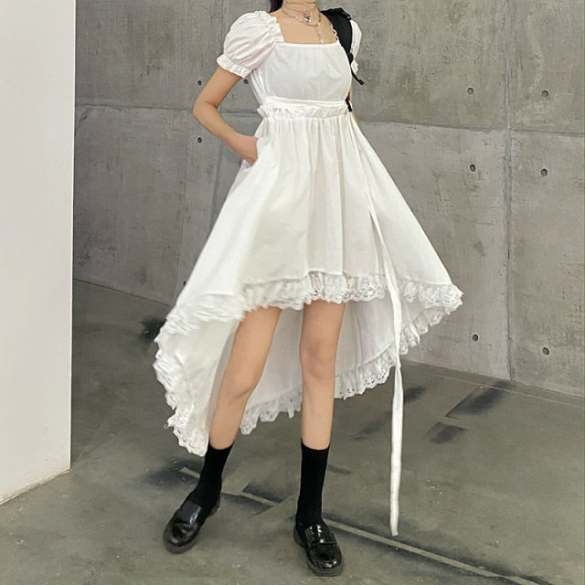 Summer Square Collar Women Dress Short Sleeve Solid Color Long Black Dresses Female Casual Clothes 2021 Irregular Vestidos