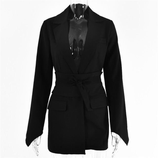 Lizakosht Blazer Women Spring Autumn Elegant Belt Long Sleeve Lace Up Office Ladies Slim Suit Coats Women Blazers