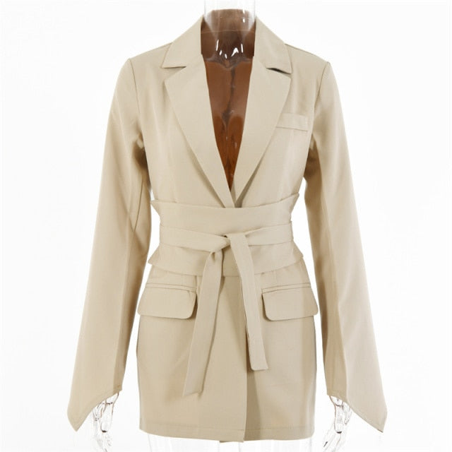 Lizakosht Blazer Women Spring Autumn Elegant Belt Long Sleeve Lace Up Office Ladies Slim Suit Coats Women Blazers