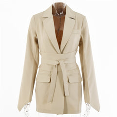 Lizakosht Blazer Women Spring Autumn Elegant Belt Long Sleeve Lace Up Office Ladies Slim Suit Coats Women Blazers