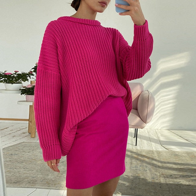 Women's Knitted Thicken Pullovers Sweater Autumn Winter Oversize Long Sleeve Casual Loose Sweaters Female Solid 2021 Ladies Top