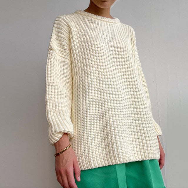 Women's Knitted Thicken Pullovers Sweater Autumn Winter Oversize Long Sleeve Casual Loose Sweaters Female Solid 2021 Ladies Top