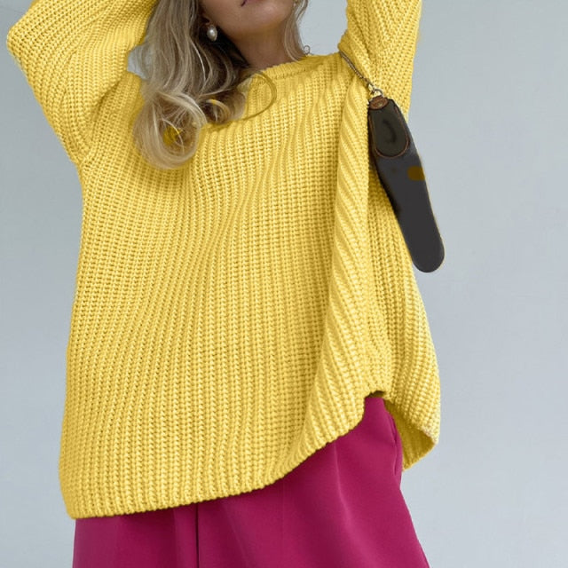 Women's Knitted Thicken Pullovers Sweater Autumn Winter Oversize Long Sleeve Casual Loose Sweaters Female Solid 2021 Ladies Top