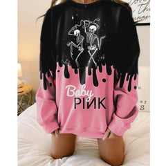 Lizakosht Pink Black Letter Print Oversized Crewneck Sweatshirt Women Loose O Neck Long Sleeve Pullover Thin Fashion Tops Spring Fall