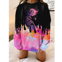 Lizakosht Pink Black Letter Print Oversized Crewneck Sweatshirt Women Loose O Neck Long Sleeve Pullover Thin Fashion Tops Spring Fall