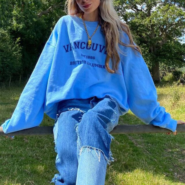 Lizakosht Pink Black Letter Print Oversized Crewneck Sweatshirt Women Loose O Neck Long Sleeve Pullover Thin Fashion Tops Spring Fall