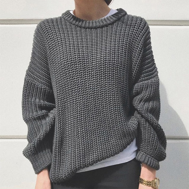 Women's Knitted Thicken Pullovers Sweater Autumn Winter Oversize Long Sleeve Casual Loose Sweaters Female Solid 2021 Ladies Top