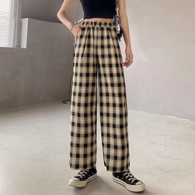 Lucyever Oversize 3XL Plaid Pants Women Retro Casual Loose Wide Leg Trousers Harajuku Hip-hop All-match Unisex Streetwear Pants