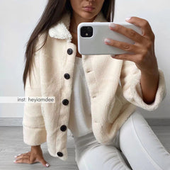 Faux Lamb Wool Coat Women Autumn and Winter Jackets and Coats Thick Fur One-piece Plush Winter Clothes Loose Short Trend