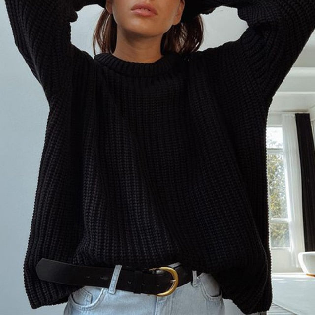 Women's Knitted Thicken Pullovers Sweater Autumn Winter Oversize Long Sleeve Casual Loose Sweaters Female Solid 2021 Ladies Top