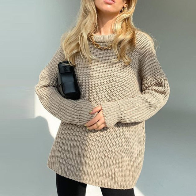 Women's Knitted Thicken Pullovers Sweater Autumn Winter Oversize Long Sleeve Casual Loose Sweaters Female Solid 2021 Ladies Top