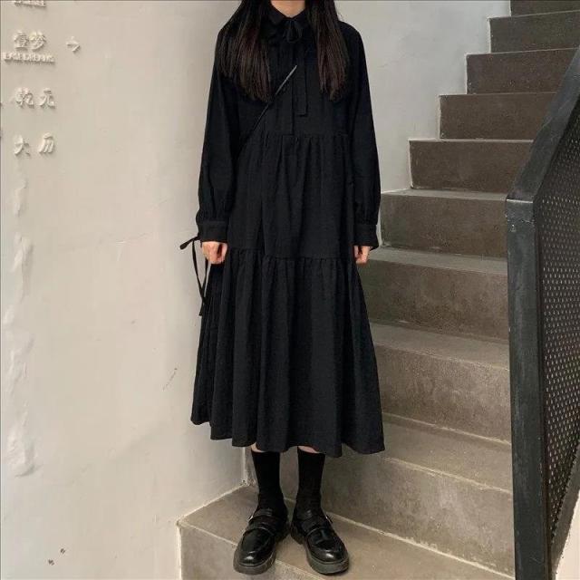 Street Japanese Lolita Dress Womens Dresses Spring Autumn Women 2021 Long Midi Dress Kawaii Dress Vintage Black Chic Dress Xxl
