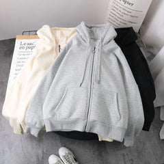 Lazy Plush And Thick Zipper Autumn Winter Fashion Women's Sweatshirts Hoodie Coats 2021 Korean Plain Long Sleeve Women