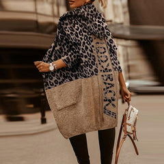 Lizakosht Casual Pocket Loose Hooded Coat Cardigan Women Vintage Leopard Letter Print Trench New Spring Autumn Long Sleeve Female Top