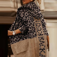 Lizakosht Casual Pocket Loose Hooded Coat Cardigan Women Vintage Leopard Letter Print Trench New Spring Autumn Long Sleeve Female Top
