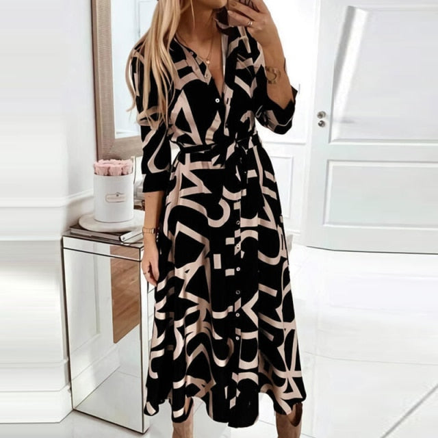 Women Retro Classic Check Print Tie-Up Dress Fashion Turn-Down Collar Midi Dress Casual Long Sleeve Button Party Dress With Belt