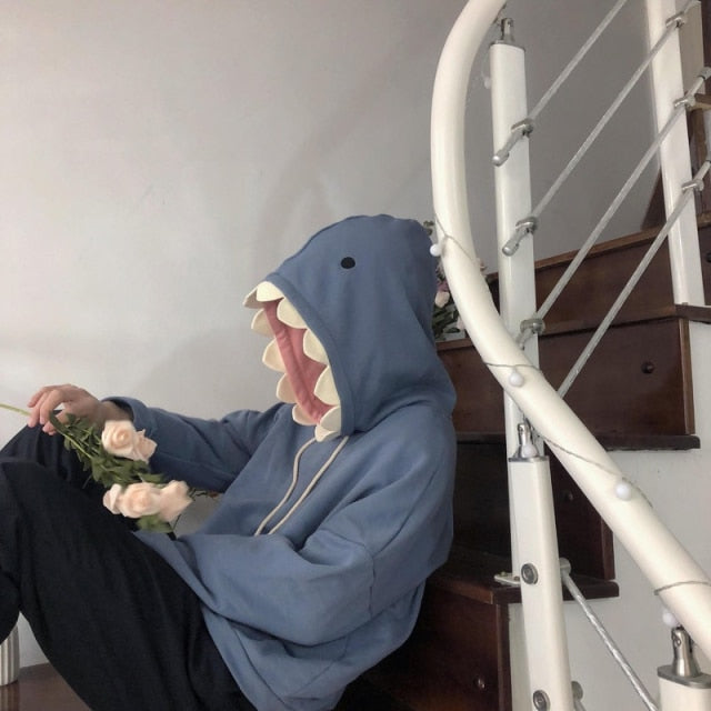 Deeptown Funny Shark Patchwork Hoodies Women Autumn Kawaii Sweatshirt Oversized 2021 Casual Long Sleeve Pullover School Clothes