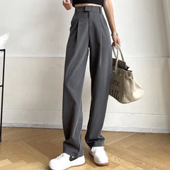 Lizakosht Women's Suit Pants Draping Spring Autumn High Waist Casual Business Dress Pants Loose Straight Mopping Pants Wide Leg Pants Grey