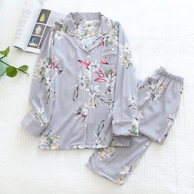 Women's Summer Two-piece Home Suit for Spring and Summer Thin Long-sleeved Viscose Cotton Pants Pajamas Women Summer Cotton Suit