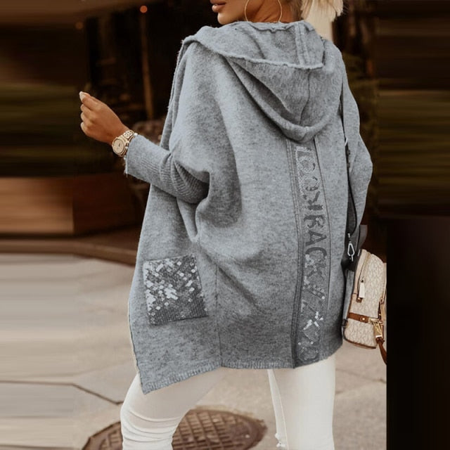 Lizakosht Casual Pocket Loose Hooded Coat Cardigan Women Vintage Leopard Letter Print Trench New Spring Autumn Long Sleeve Female Top