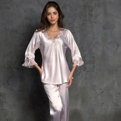 Women's Silk Satin Pajamas Pyjamas Set Sleepwear Pajamas Suit Female Sleepwear Two Piece Set Loungewear Pijama Underwear Nightie