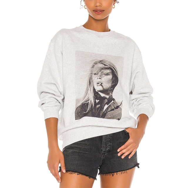 Leopard Letter Printing Vintage Crewneck Sweatshirt Women Black Streetwear Casual Men Autumn Plus Size Hoodies American Fashion