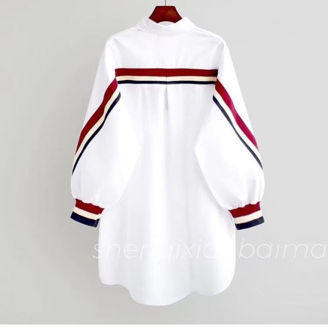 Button Up Shirt Women Striped Longer Shirt Loose Long Sleeve Autumn Polo Collar Lady Coat Harajuku Plus Size Fashion Tops Korean