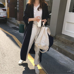Women's summer solid single breasted turn down collar long sleeve bandage cotton thin trench coat female loose windbreaker