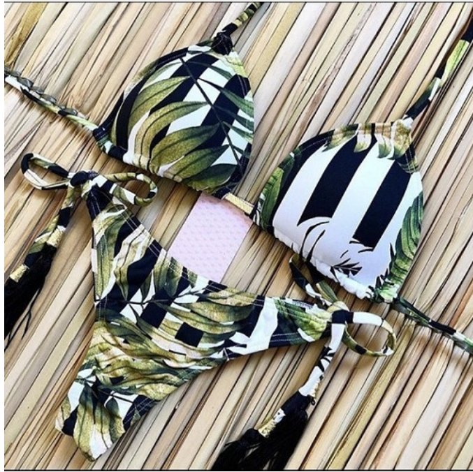 Sexy Floral Print Bikinis Striped Patchwork Swimsuit Women Bandage Bikini Set Swimwear Brazilian Beachwear New Bathing Suit